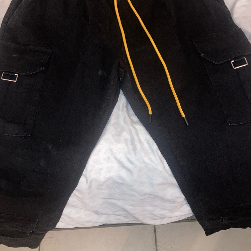 Men's Black Cargo Pants with Yellow Accents
